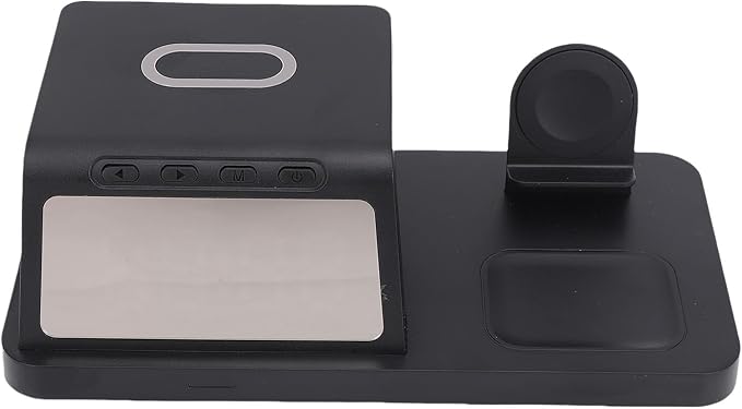 GOWENIC Multifunctional Alarm Clock with Wireless Charger 15W Fast Charging Station for Phone Watch Earbuds Desktop Charger for Home Office Nightstand Charging Dock for Smartphones