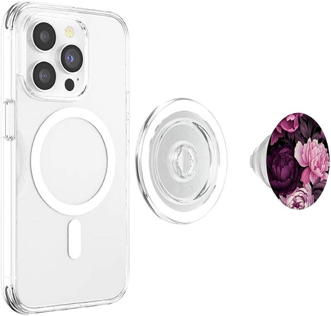 Magenta and Blush Pink Peony Flower Pattern Dark Floral PopSockets Adhesive PopGrip