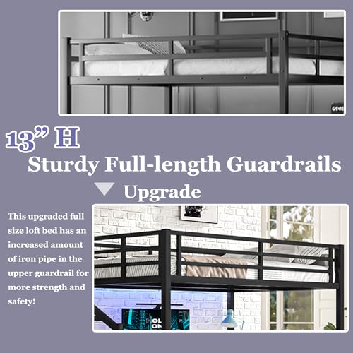 Bellemave Queen Loft Bed with Desk & Wardrobe, Heavy Duty Metal Loft Beds Frame with Storage Stairs, LED Loft Bed Queen Size with Charging Station & Safety Guardrails, No Box Spring Needed, Black - color: Black, size: Queen