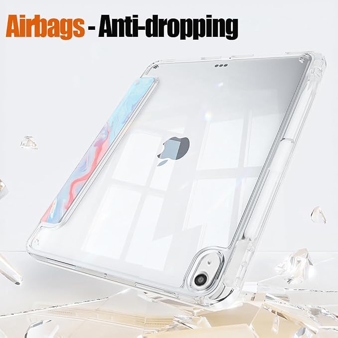 Slim Case for iPad Air 11 M4/M3/M2 &amp 10.9 5th/4th Gen Aqua Blue | Pencil Holder Multi-Angle Y Fold Stand Clear Acrylic Cute Cover Auto Wake-Sleep 2026/2025/2024/2022/2020