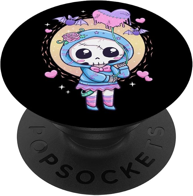 Kawaii Pastel Goth Cute Creepy Skeleton Skull Girl PopSockets Adhesive PopGrip