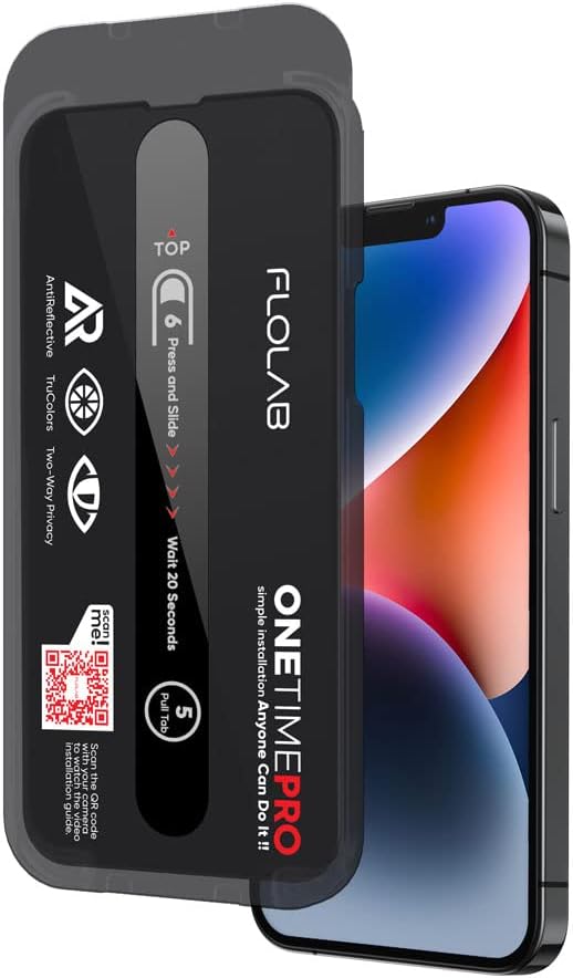 FLOLAB NanoArmour ONETIME PRO Protects Privacy Screen Protector for iPhone 14 Plus / 13 Pro Max - Anti Reflective Tempered Glass Durable Easy Installation Dust Free