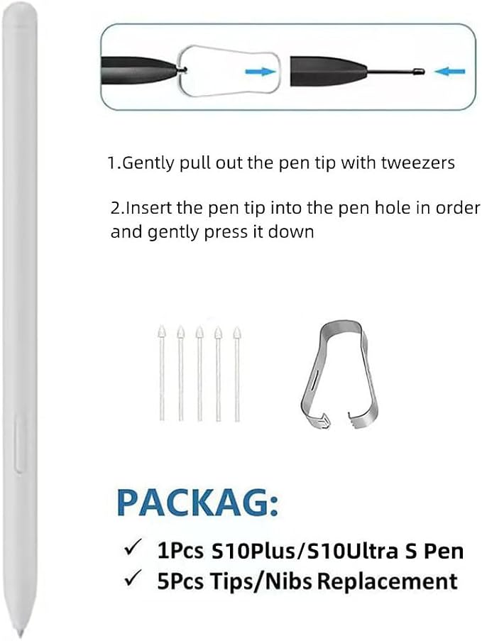 Tab S10+ Plus / S10 Ultra S Pen Compatible with Samsung Galaxy Tab S10+ Plus | Tab S10 Ultra All Versions Stylus Pen Slim 0.7mm Pen Tip 4096 Pressure Levels with 3pcs Tips (Black)