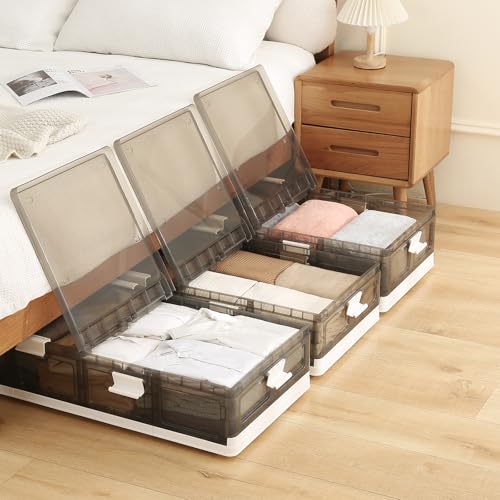 Under Bed Storage Containers with Wheels - Stackable, Foldable Plastic Storage Boxes with Lids for Clothes, Shoes, Blankets - Perfect for Bedroom Organization and Dorms (1 Pack-25.2''x16.5''x7.1'') - size: 1 Pack-25.2''x16.5''x7.1''
