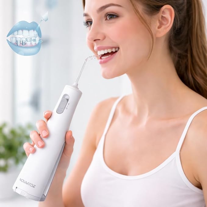 NOVAATOZ HydroOne Cordless Battery Operated Water Flosser for Teeth & Gums | Portable & Waterproof Oral Irrigator | 2 Pressure Modes | Travel Friendly