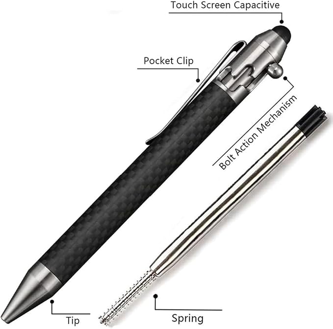 Cool Hand 4.9'' Brass Bolt Action Pen with Retractable Stylus Tip | for Any Touch Screen Ballpoint Ink Refillable Compact Size Skelton Out Deep Pocket Clip (Brass)
