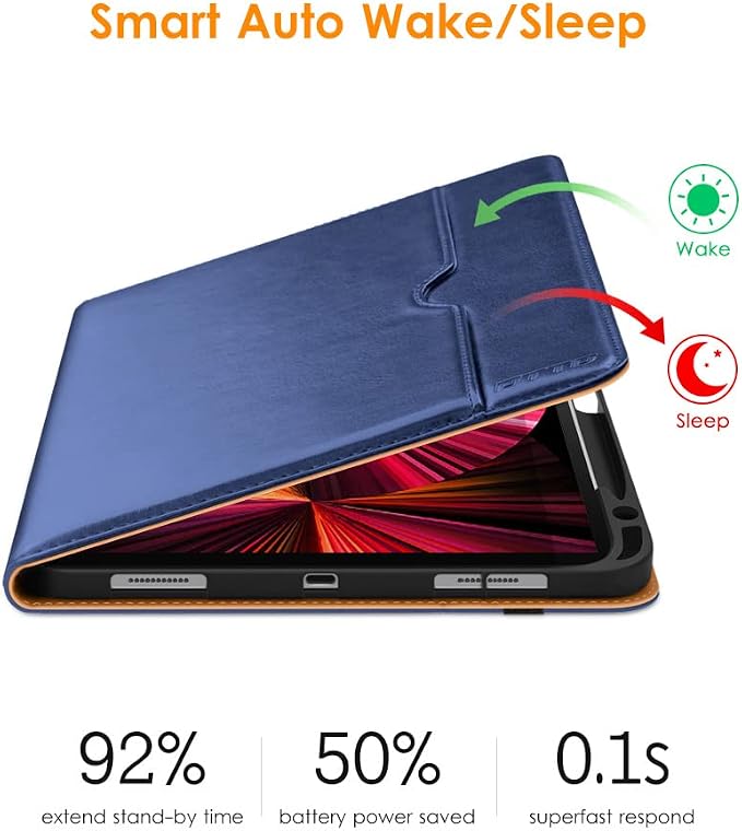 DTTO Case for iPad Pro 11 Inch 4th / 3rd / 2nd / 1st Generation 2022/2021/2020/2018Premium PU Leather Folio Stand Cover with Hand Strap Auto Wake/SleepMultiple Viewing Angles Black
