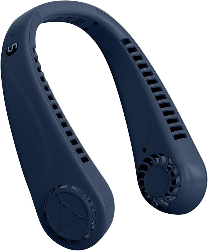BIRDDIE Portable Bladeless Hanging Neck Fans with Screen Display and 5 Speeds Levels, USB Rechargeable, 360° Cooling Wearable Personal Fan for Work Travel Sport Outdoor (Blue)