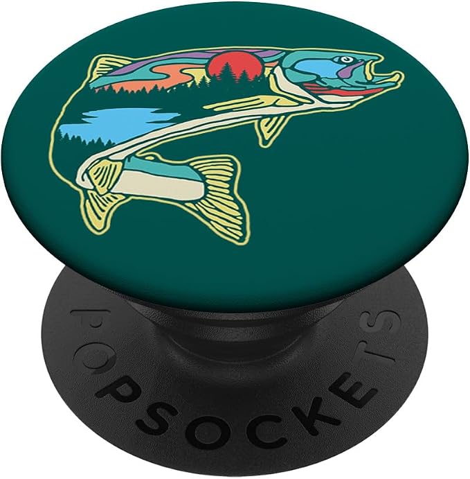 Nature Trout Illustration Vintage Fly Fishing Retro Design PopSockets Adhesive PopGrip