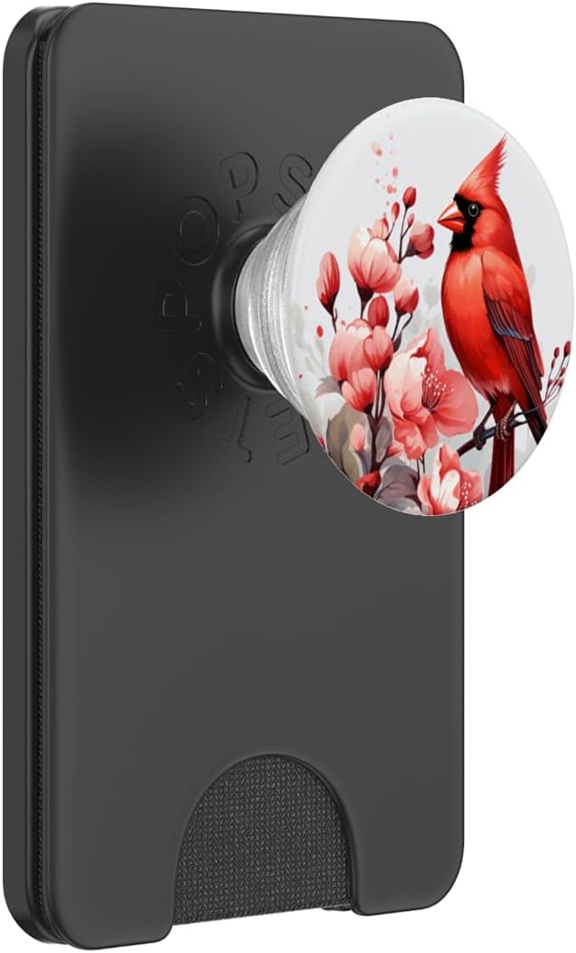 Cute Red Cardinal Bird Floral Design For Bird Lover PopSockets Adhesive PopGrip