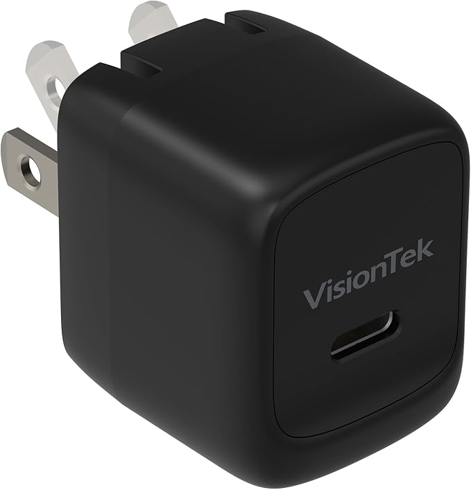 VisionTek Charge Go 30W USB-C Wall Charger GaN Fast Charge Foldable Plug | USB-C PD 3.1 GaN Safe Fast Charging Ultra-Compact &amp Foldable Travel Adapter Universal Power Tablets Phones MacBook