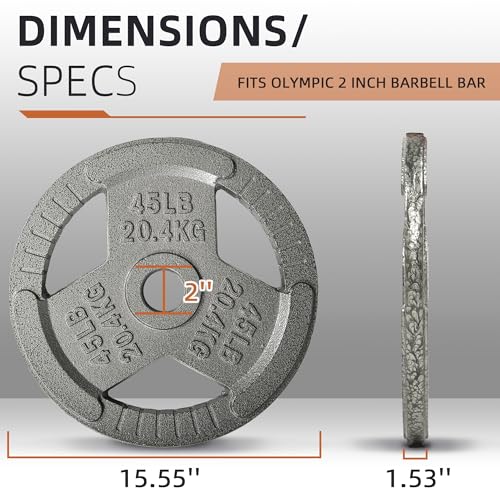 Fitvids Cast Iron 2-Inch Olympic Weight Plate for Strength Training & Weightlifting, Multiple Weights Available