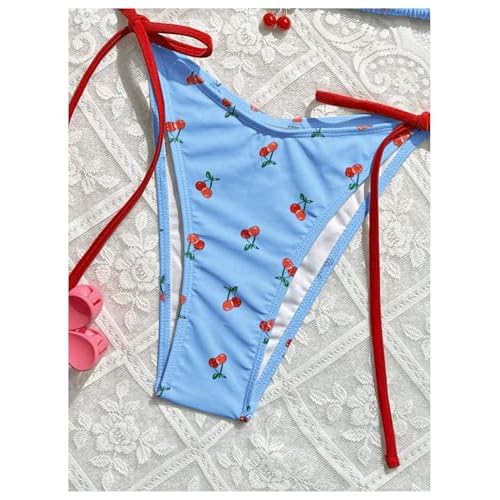 WDIRARA Women's 2 Piece Swimsuit Cherry Print Bikini Set Halter Triangle Bikini Side Tie String Bathing Suits