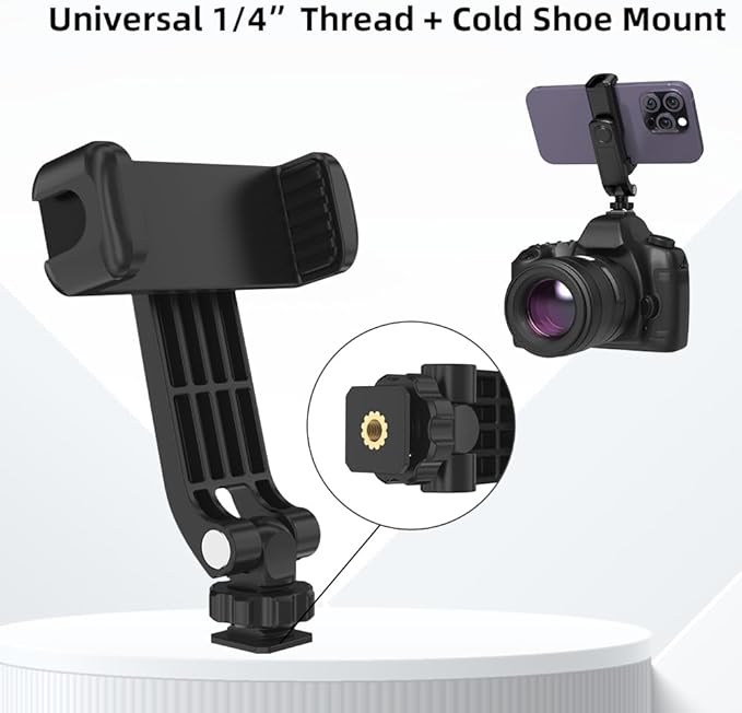 Flexible Phone Tripod Mount Adapter, Universal Smartphone Mount Adapter, Camera Cold/Hot Shoe Phone Tripod Holder for iPhone 17/16/15/14, Samsung Pixel Canon Nikon DSLR and More Cameras