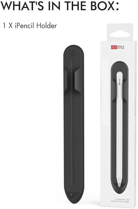 AHASTYLE Removable iPencil Holder [Magnetic Attach] Strong Adhesive Holder Sticker Silicone for Apple Pencil 1st &amp 2nd Generation (Black) | [Magnetic Attach] Strong Adhesive Holder Sticker for iPa