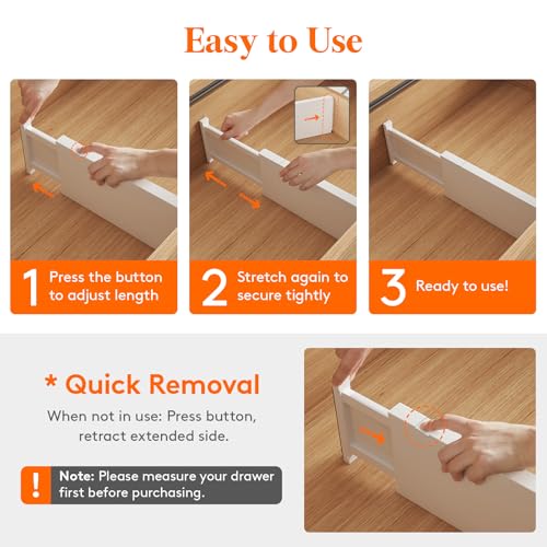 Lifewit 5 Pack 5" High Drawer Dividers 34-56cm/13.5-22" Adjustable Drawer Organizer for Clothes/Utensils, Expandable Drawer Separator in Dresser/Kitchen/Bedroom/Office Organization & Storage White - size: 5"H, 13.5-22"L