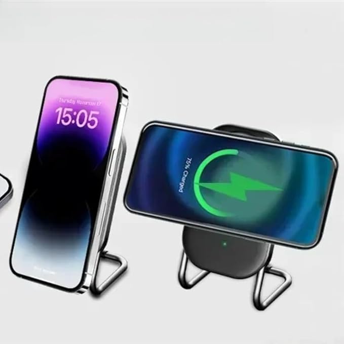 Desktop 15W 2 in 1 Magnetic Wireless Charger Stand for iPhone 17 16 15 14 13 12 Pro Max Samsung (Black)