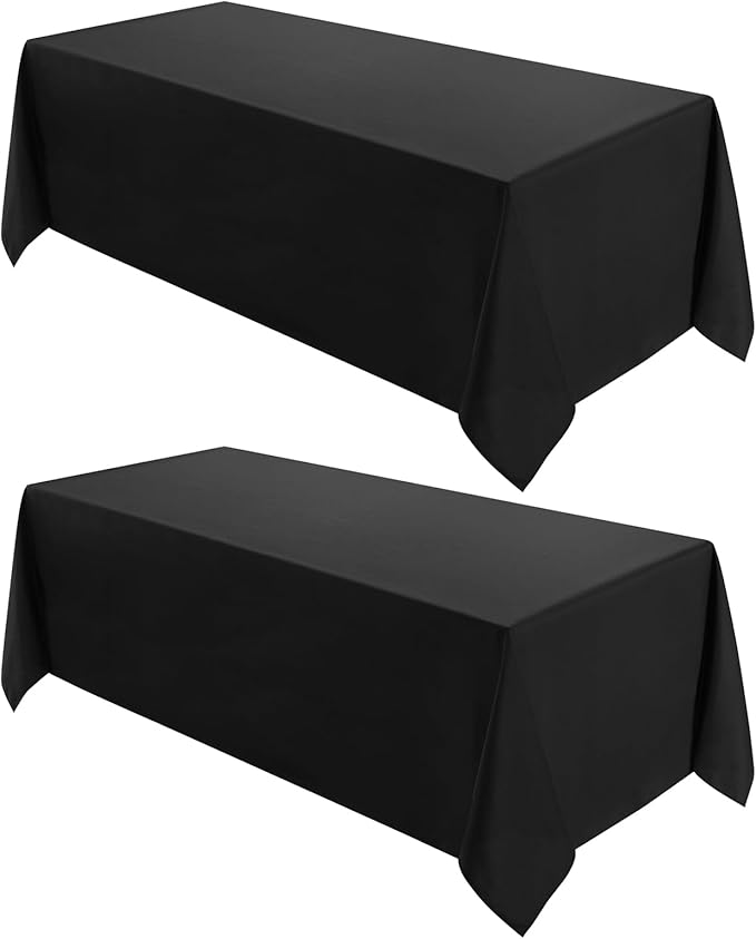 VidaFete 2 Pack 90*132inch Rectangle Tablecloth Polyester Table Cloth，Stain Resistant and Wrinkle Polyester Dining Table Cover for Kitchen Dinning Party Wedding Rectangular Tabletop Decoration(Black)