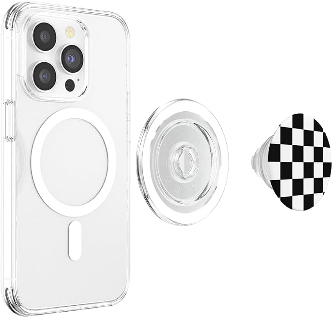 Checkerboard Black and White Print Checkered for Boys Men PopSockets Adhesive PopGrip