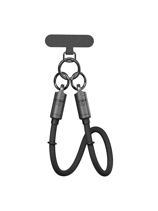 Hagibis USB4 Cable 1ft Phone Lanyard Cable 80Gpbs 240W 8K@60Hz Portable USB C to Type-C Wrist Lanyard for iPhone 17 16 15 Pro Max iPad Pro Thunderbolt 5/4/3 External SSD (Grey-30cm)