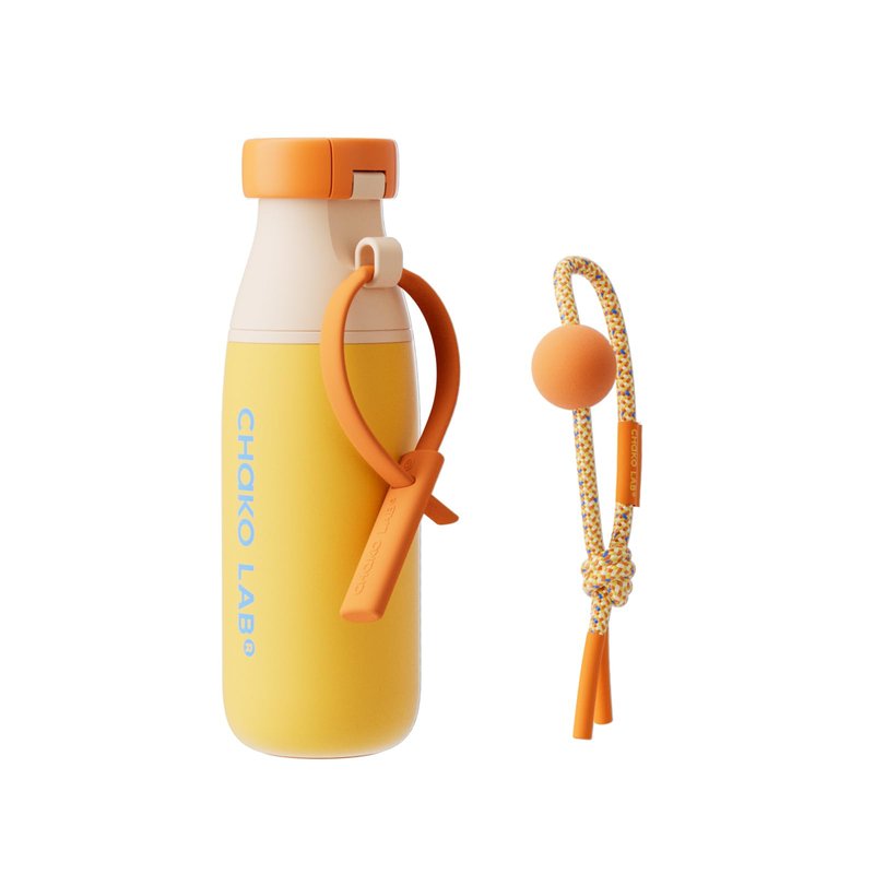 CHAKO LAB Insulated Stainless Steel Water Bottle with Two Strap | BPA-Free Leak Proof | 17oz Bottle with Spout Lid & Straw | Orange Marmalade