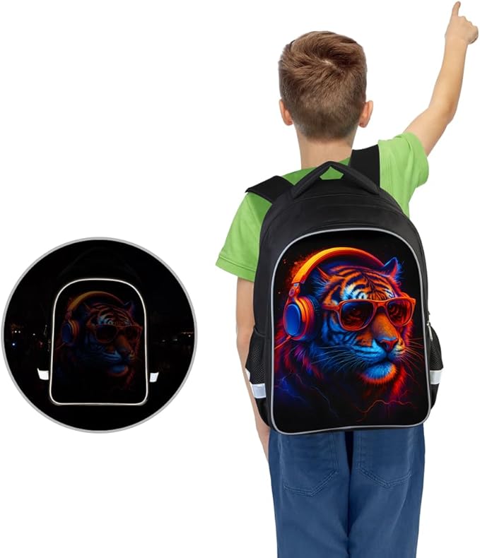 School Backpack for Boys 17" Boys Backpack for Kids Children Teens Elementary Middle School - Students Bookbag Ages 6-18 Travel Back Pack Tiger