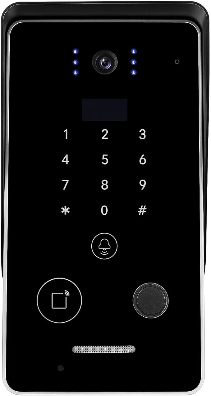 Smart Home 7-Inch Video Intercom Doorbell System with HD Display & Touch Keypad, Fingerprint/Key Card/Password/Remote Unlock, 1200lbs Magnetic Lock (NC) & Exit Button for Homes & Villas