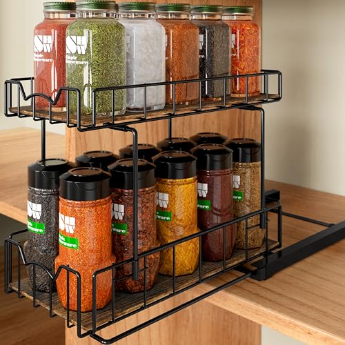 Simple Houseware 2-Tier Spice Rack Slide Out Wire Basket Drawer Organizer, Black - color: Black