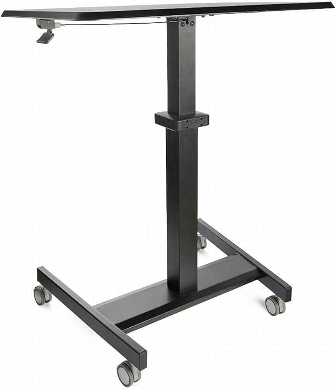 StarTech.com Mobile Standing Desk - Portable Sit Stand Ergonomic Height Adjustable Cart on Wheels - Rolling Computer/Laptop Workstation Table with Locking One-Touch Lift for Teacher/Student (STSCART2)