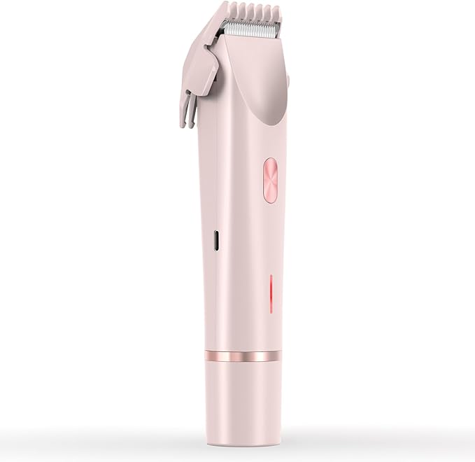 Bikini Trimmer for Women 2 in 1 Dual Head - IPX7 Waterproof Painless Electric Razors for Beauty, Pubic Hair, Face, Legs & Underarms– Portable Cordless Shaver with Fast Charging, Easy Cleaning (Pink)
