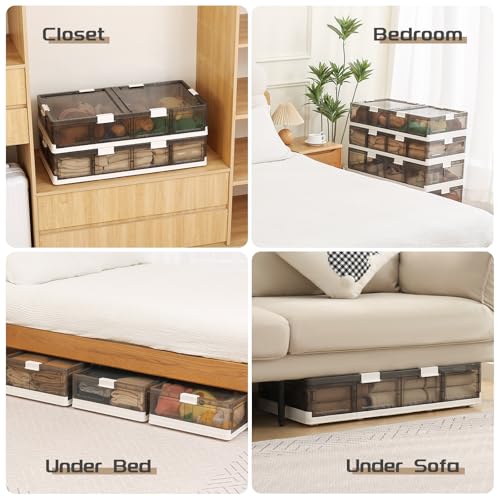 2-Pack Under Bed Storage Containers with Wheels - Stackable, Foldable Plastic Storage Boxes with Lids for Clothes, Shoes, Blankets - Perfect for Bedroom Organization and Dorms - size: 2 Pack-32.9''x16.1''x8.1''
