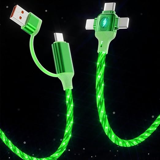 IHAO Multi Ports Light-Up USB Cable USBA to USBC/MicroUSB Cable Durable Fast Charging Cable with Visible Current Flow As Night Light Use-3in1 Blue