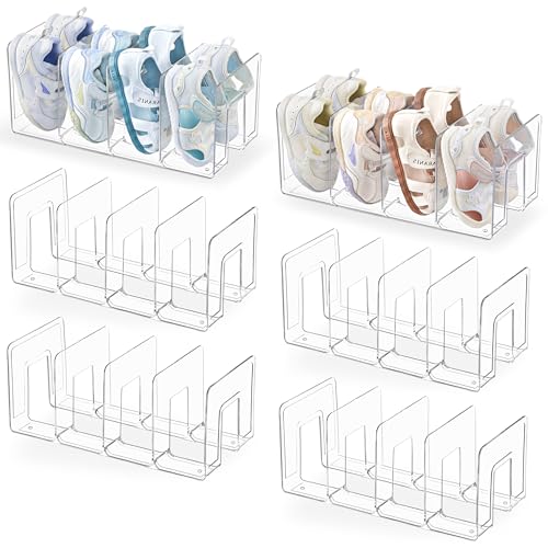 HBlife Clear Acrylic Kids Shoe Rack for Closet, 6 Pack, 4 Sections, Stackable, Crystal Clear, 4 Pairs Capacity - color: Clear, size: 6 Pack