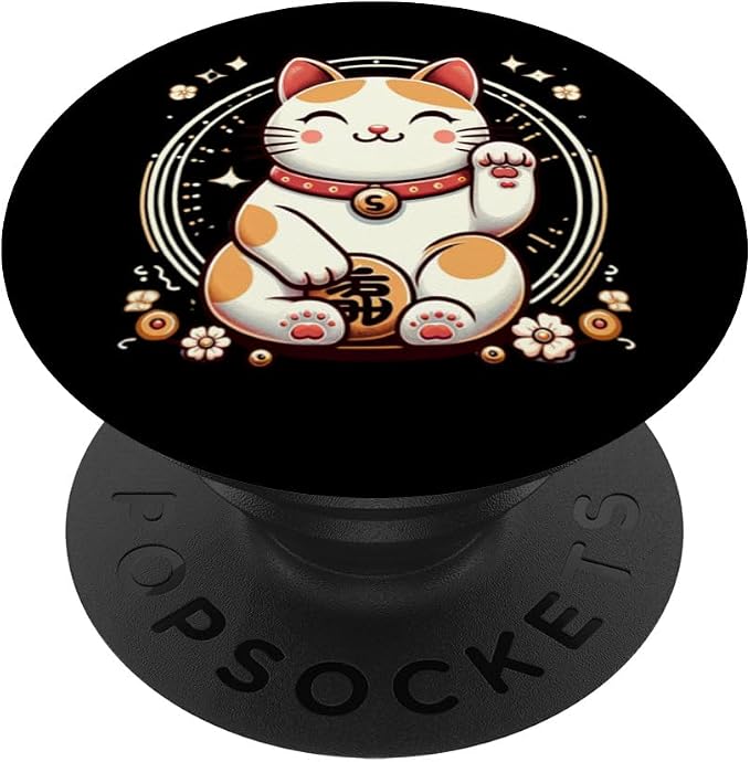 Simplyminal Lucky Cat (Maneki Neko) Design PopSockets Standard PopGrip Black 260027