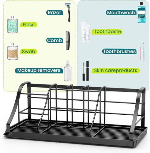 Bathroom Countertop Organizer - Detachable 7 Slots Kids Electric Black Toothbrush and Toothpaste Holder Drainage Tray for Bathroom Accessories Organization Counter Vanity Sink Storage - size: X-Large