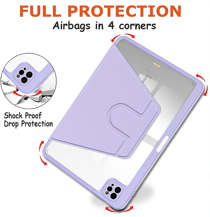 iPad Pro 11 Case 4th/3rd/2nd/1st Gen Balck | 360° Rotating Pencil Holder Compatible with 2022/2021/2020/2018 Clear Acrylic Back Auto Sleep/Wake