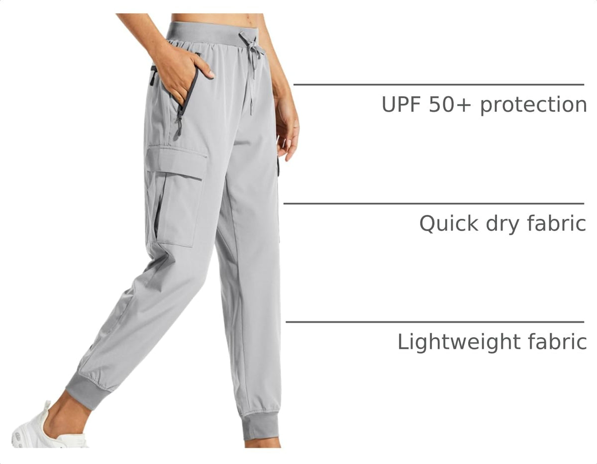 Libin Women's Cargo Joggers Lightweight Quick Dry Hiking Pants Athletic Lounge Casual Travel, Light Gray XXXL