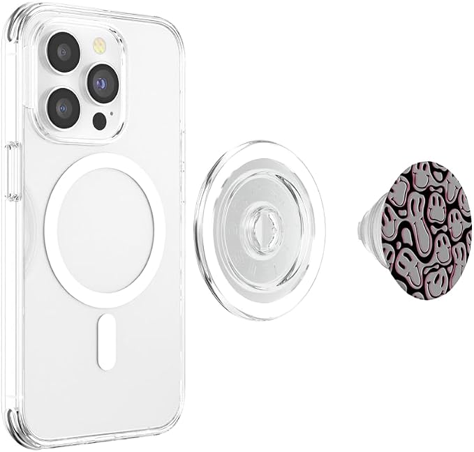 Aesthetic Trippy Grey Pink Liquid Swirl Dripping Smile face PopSockets Adhesive PopGrip