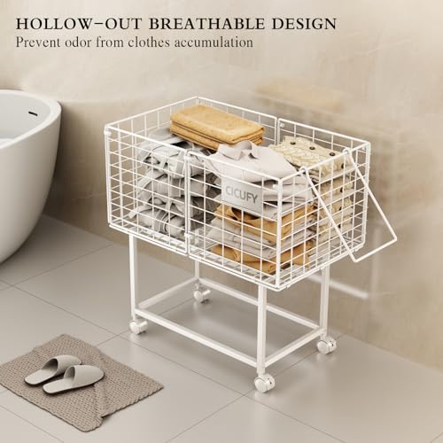 CICUFY Rolling Laundry Cart, 80L Wire Laundry Hamper Basket on Wheels, Dirty Clothes Basket with Handle, Metal Clothes Hamper Organizer for Laundry Room, Bathroom, Bedroom, Dorm, White - color: White