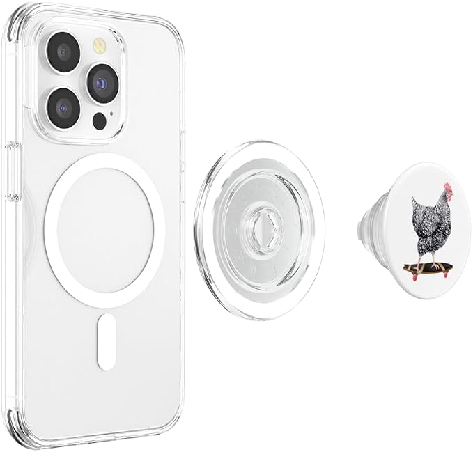 Cute Skateboarding Chicken - Barred Rock Hen on Skateboard PopSockets Standard PopGrip