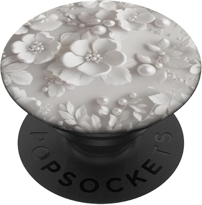 White Floral Pattern Illustration Print PopSockets Adhesive PopGrip