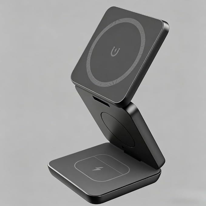 3 in 1 Magnetic Wireless Charger Stand Fast Charging Dock for iPhone 16 15 14 13 12 Compatible (Black)