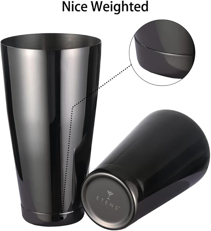 ETENS Boston Cocktail Shaker Black, Cocktail Shaker Tins Weighted, Bar Shaker Set Bartender Shakers for Bartending - Martini Shaker Stainless Steel Drink Mixer | Bar Tools Metal Shaking Tin | Gunmetal