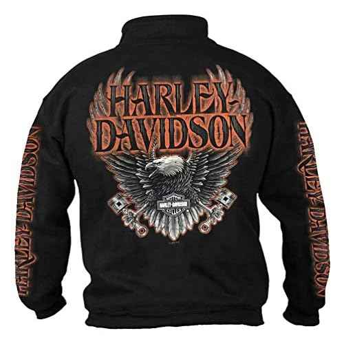 Harley-Davidson Men's Eagle Piston 1/4 Zip Cadet Pullover Sweatshirt - Black