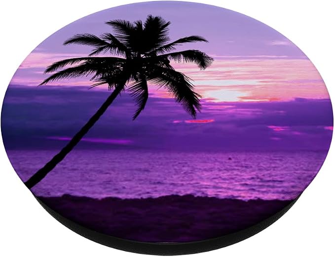 Purple Sunset Beach Palm Trees Tropical Ombre Sky Paradise PopSockets PopGrip: Swappable Grip for Phones &amp Tablets