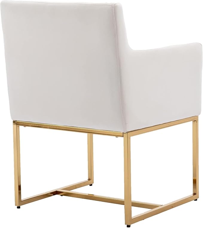 Upholstered Dining Chairs with Arms Set of 2 Mid Century Modern Accent Chairs Armchairs with Gold Metal Frame, Velvet Modern Kitchen & Dining Room Chairs, Cream