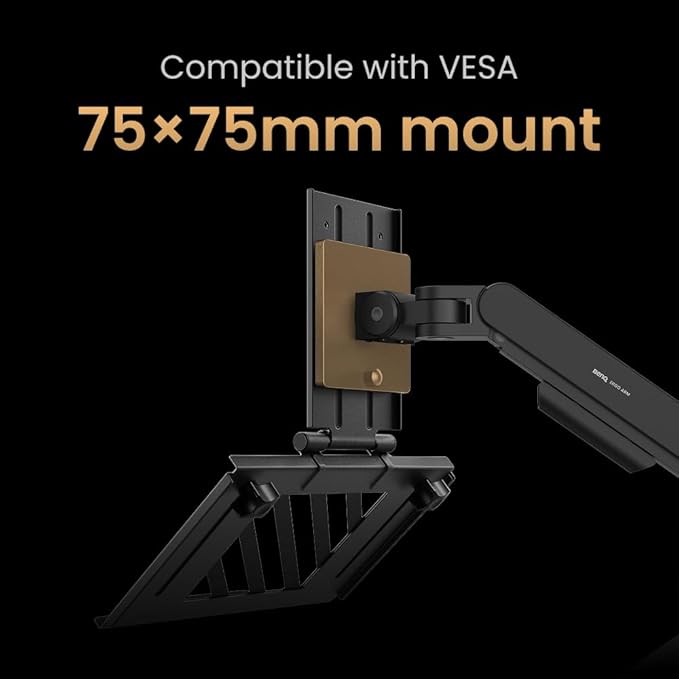 BenQ Foldable Laptop Tray for Monitor Arms. 75 × 75 mm VESA-Compatible Laptop Holder Fits 12"–17” Notebooks. Supports up to 11 lbs. Protective Pads for Stable, Scratch-Free Support.