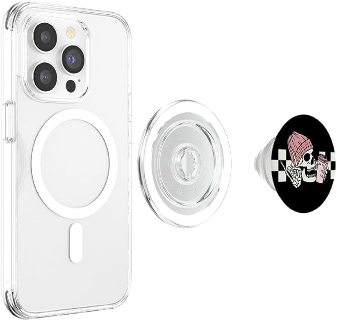 Skeleton Peace Sign Coffee Checkerboard PopSockets Adhesive PopGrip