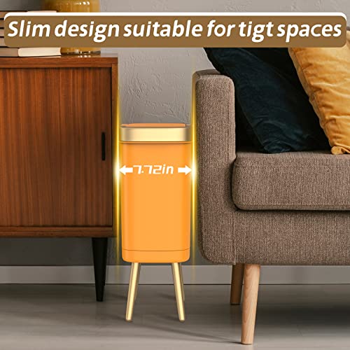 Procade Bedroom Trash Can with Lid,Slim Bathroom Trash Cans with Lids, Dog Proof Trash Bin with Press Top Lid,Modern Gold Trash Can Plastic Waste Basket for Living Room, Office,Kitchen, 4 Gal-Orange - color: Orange