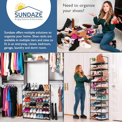 Sundaze Shoe Rack - 6 Tier Shoe Rack for Front Door Entrance, Sturdy Tall Shoe Organizer for Closet, Bedroom, Entryway, Garage, Non Woven Fabric Shelf, Black, Holds Up to 30 Pairs - size: 6 Tier (34.3" W)